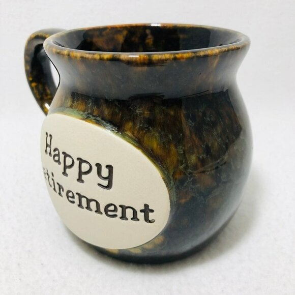 Happy Retirement Present Gift Mug Art 3D Molded Raised Brown Ceramic Work Staff - Picture 3 of 10